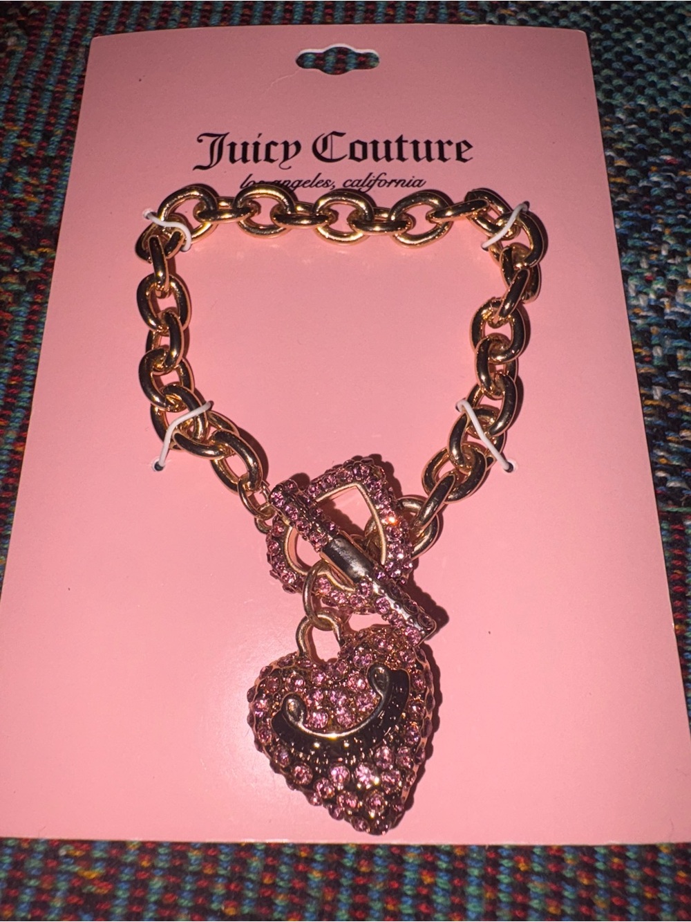 Juicy Couture Rose Gold Chain Bracelet with Pink Crystal Heart Charm